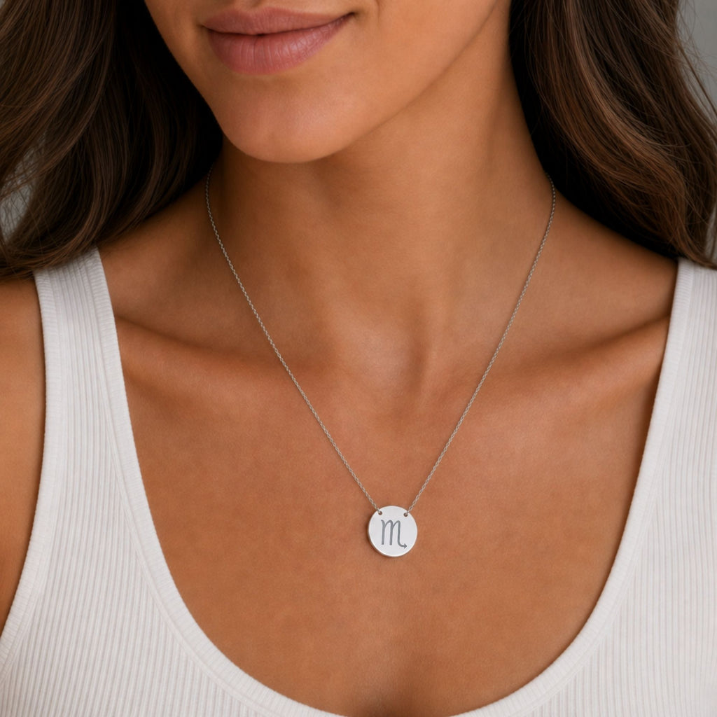 Scorpio Gift For Her, Scorpio Pendant, Zodiac Coin Necklace, Birth Sign Necklace