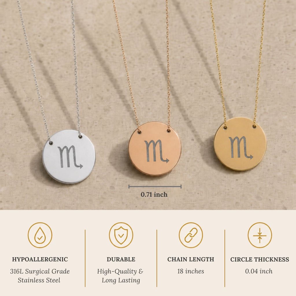 Scorpio Gift For Her, Scorpio Pendant, Zodiac Coin Necklace, Birth Sign Necklace