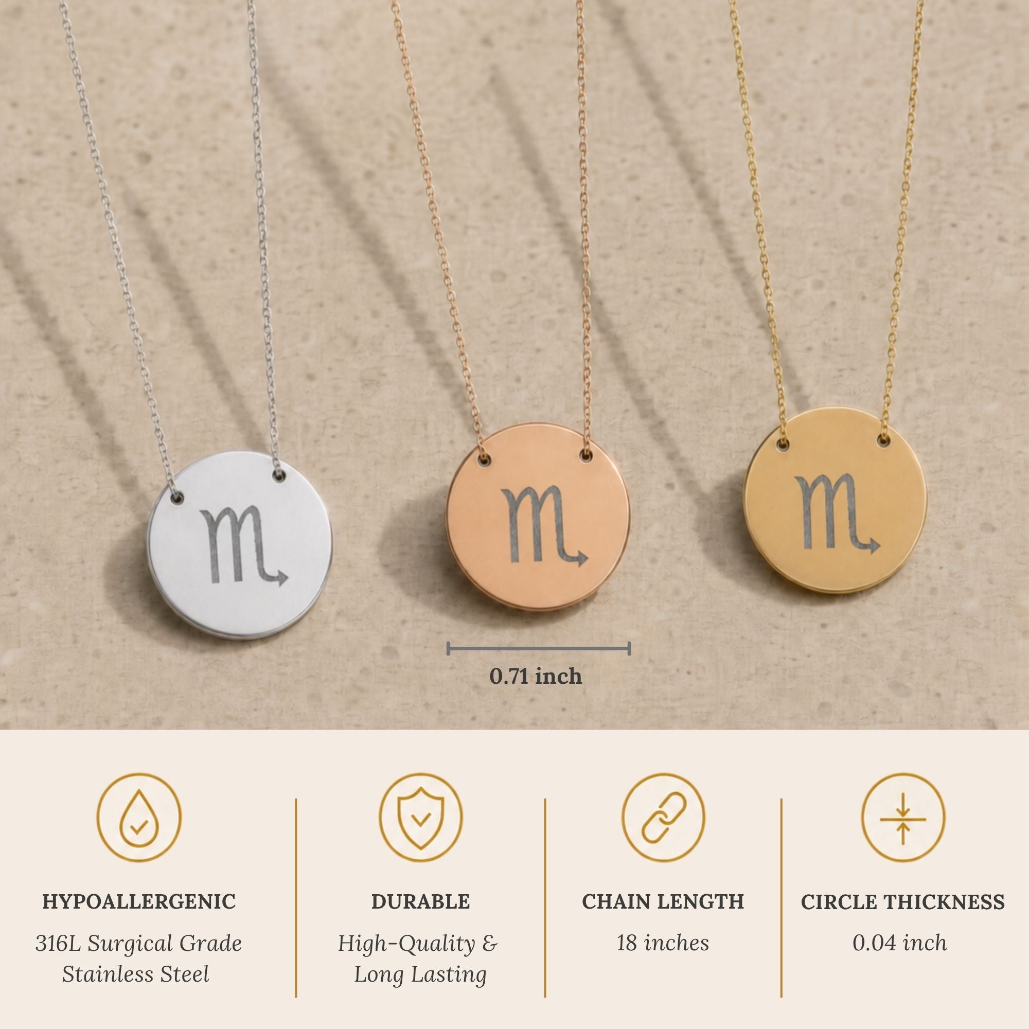 Scorpio Gift For Her, Scorpio Pendant, Zodiac Coin Necklace, Birth Sign Necklace