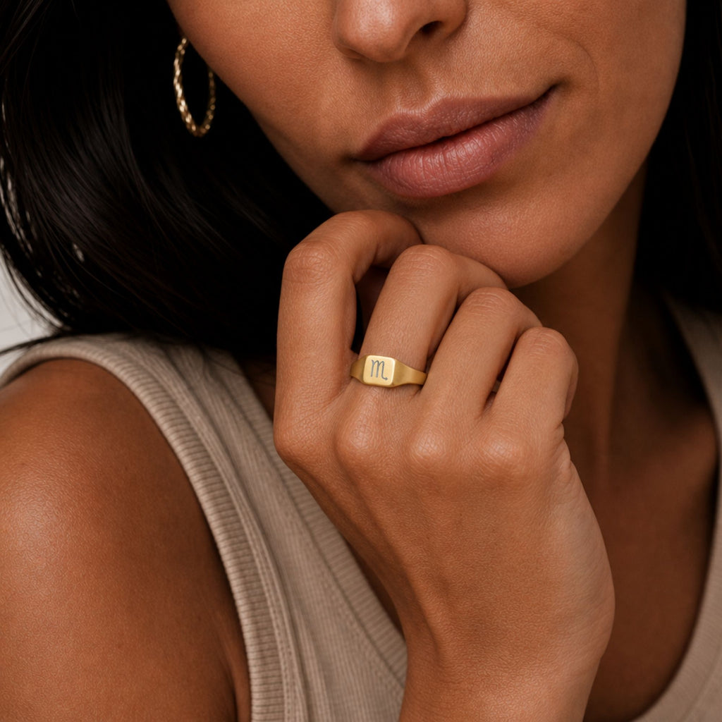 Scorpio Signet Ring, Scorpio Ring, Zodiac Signet Ring, Square Signet Ring