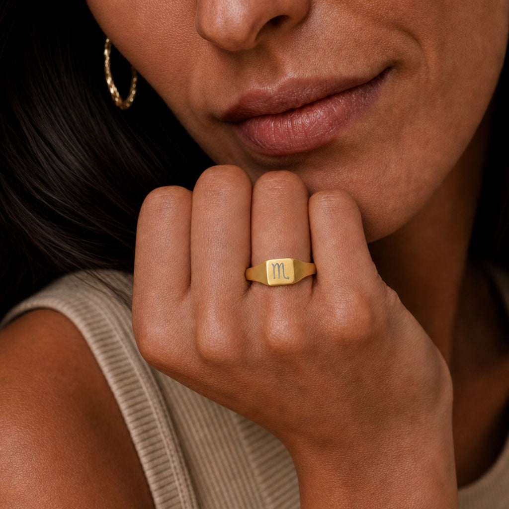 Scorpio Signet Ring, Scorpio Ring, Zodiac Signet Ring, Square Signet Ring