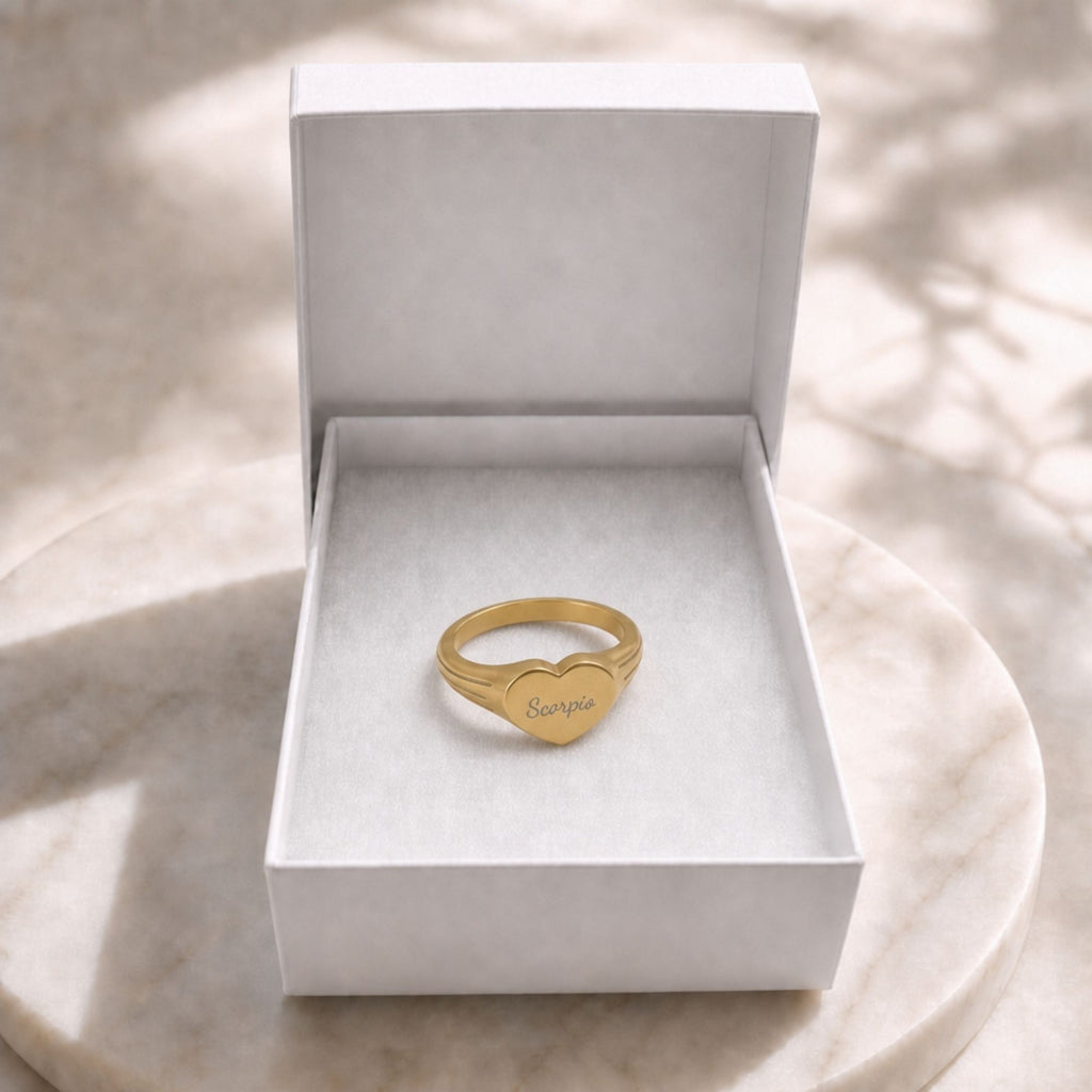 Scorpio Signet Ring, Scorpio Ring, Star Signet Ring, Heart Signet Ring