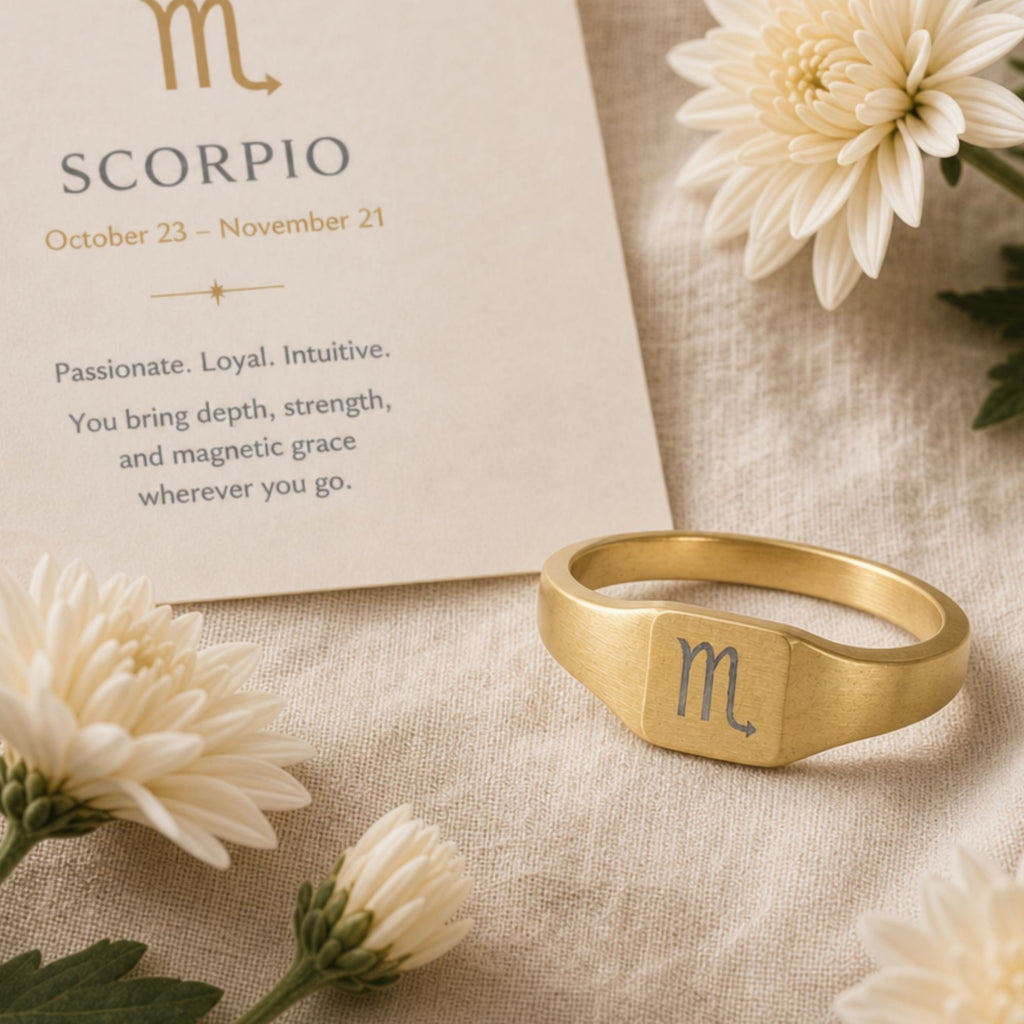 Scorpio Signet Ring, Scorpio Ring, Zodiac Signet Ring, Square Signet Ring