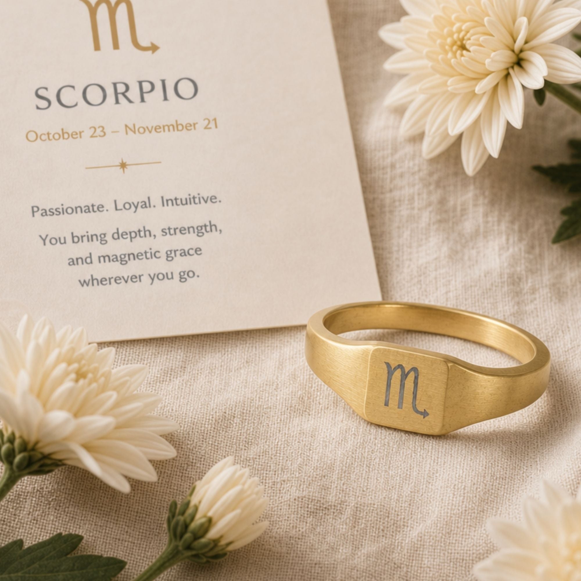 Scorpio Signet Ring, Scorpio Ring, Zodiac Signet Ring, Square Signet Ring