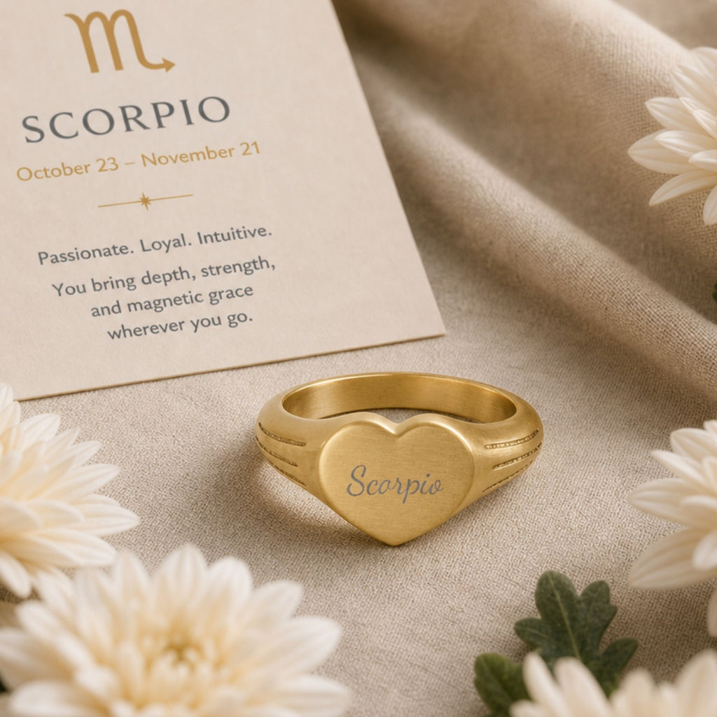 Scorpio Signet Ring, Scorpio Ring, Star Signet Ring, Heart Signet Ring