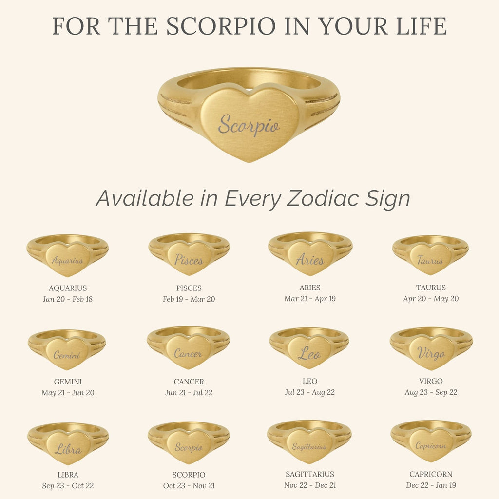 Scorpio Signet Ring, Scorpio Ring, Star Signet Ring, Heart Signet Ring