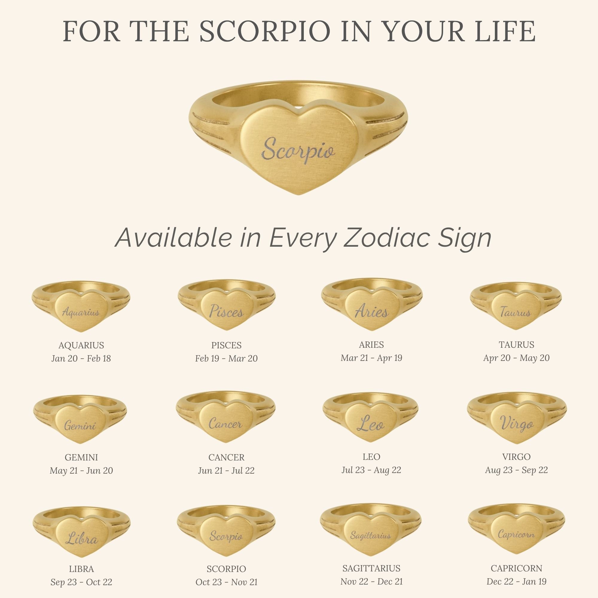 Scorpio Signet Ring, Scorpio Ring, Star Signet Ring, Heart Signet Ring