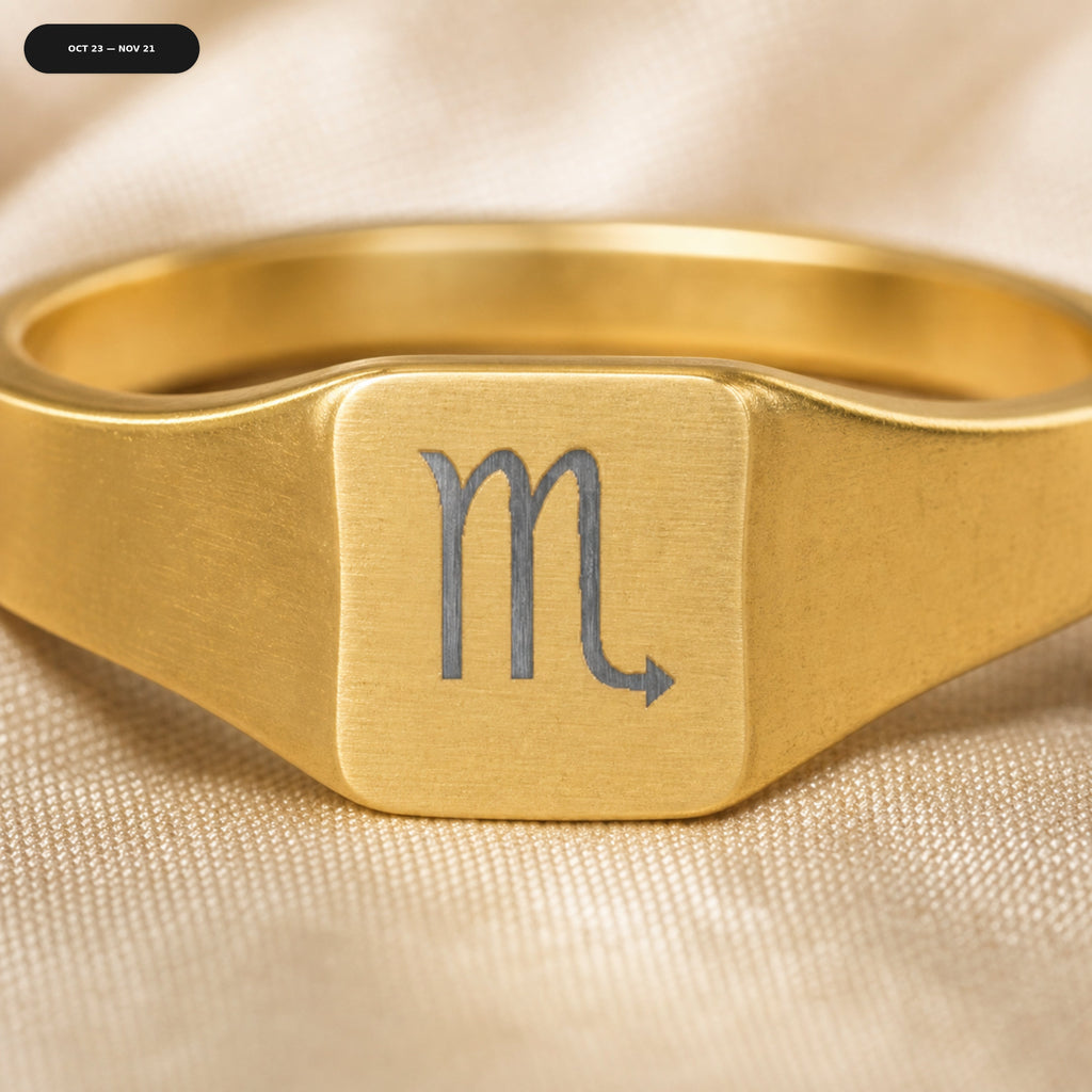 Scorpio Square Ring - zodiac engraved pendant with date range
