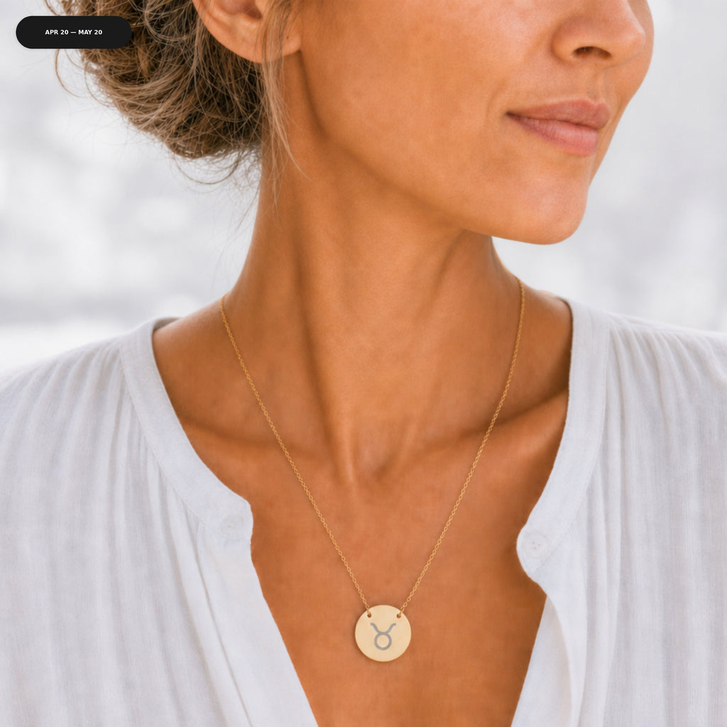 Taurus Coin Necklace - zodiac engraved pendant with date range