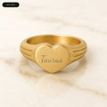 Taurus Heart Signet Ring - zodiac engraved pendant with date range