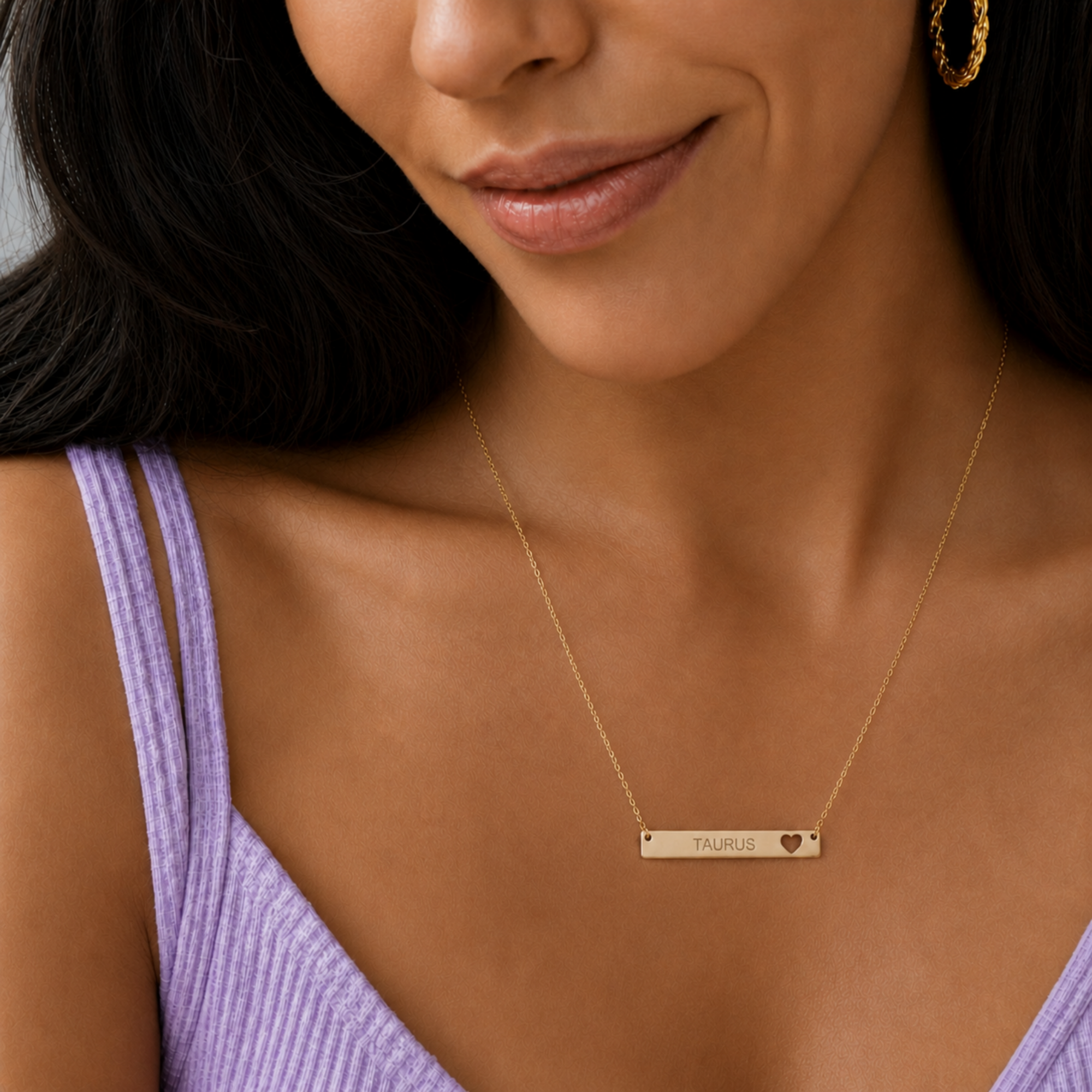 Taurus Pendant, Zodiac Bar Necklace, Birth Sign Necklace, Nontarnish Necklace