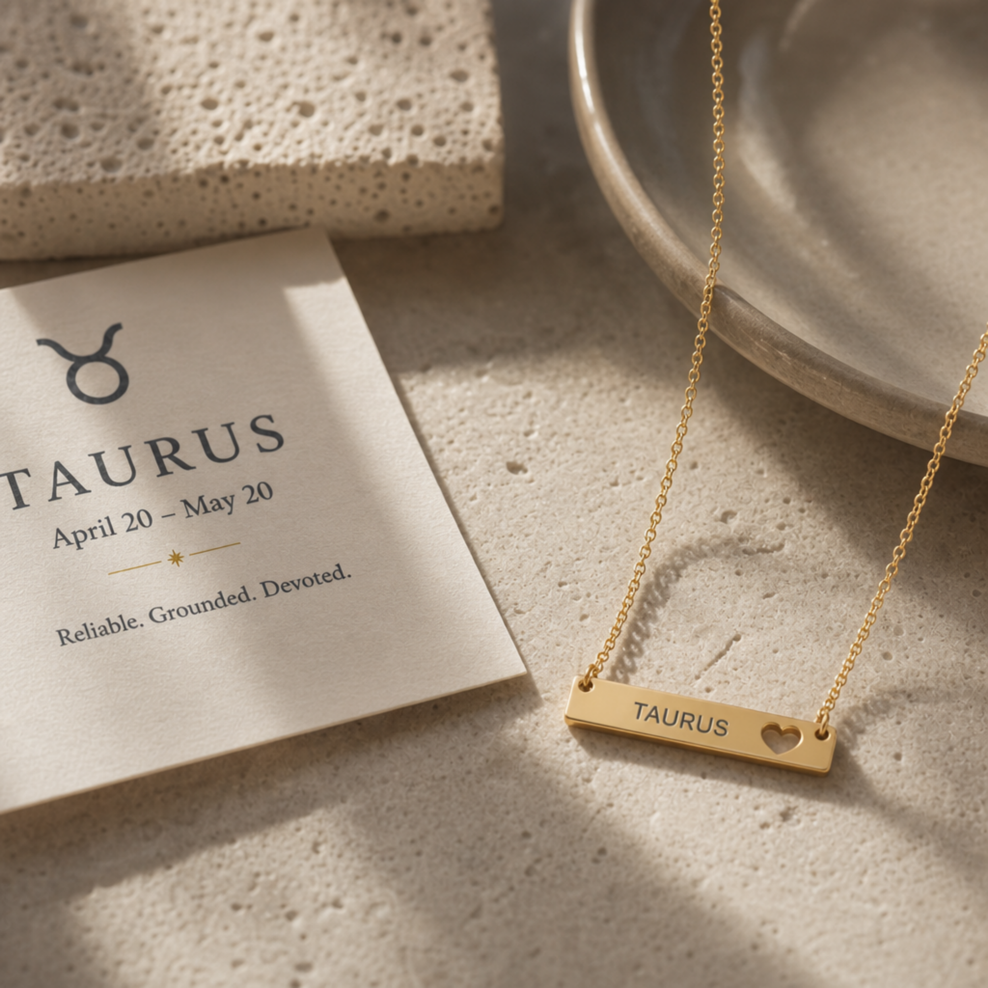 Taurus Pendant, Zodiac Bar Necklace, Birth Sign Necklace, Nontarnish Necklace