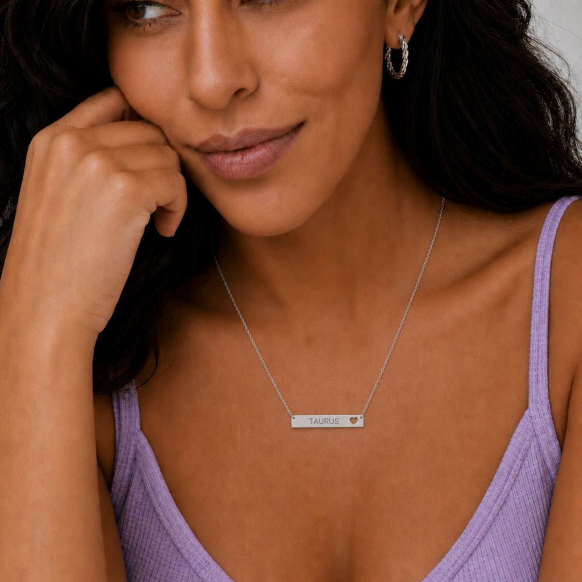 Taurus Pendant, Zodiac Bar Necklace, Birth Sign Necklace, Nontarnish Necklace