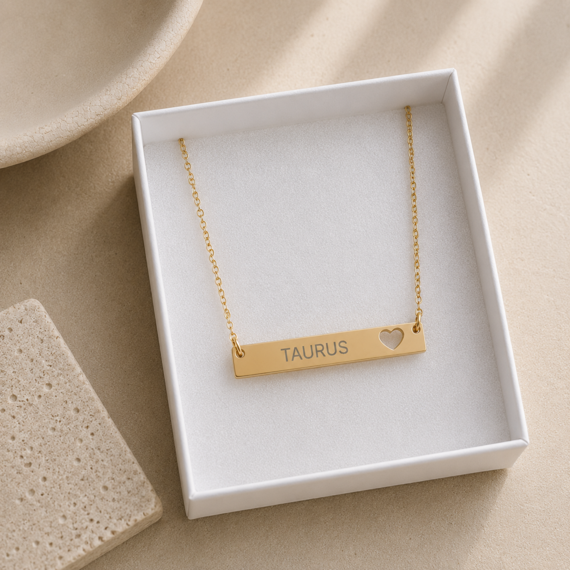 Taurus Pendant, Zodiac Bar Necklace, Birth Sign Necklace, Nontarnish Necklace
