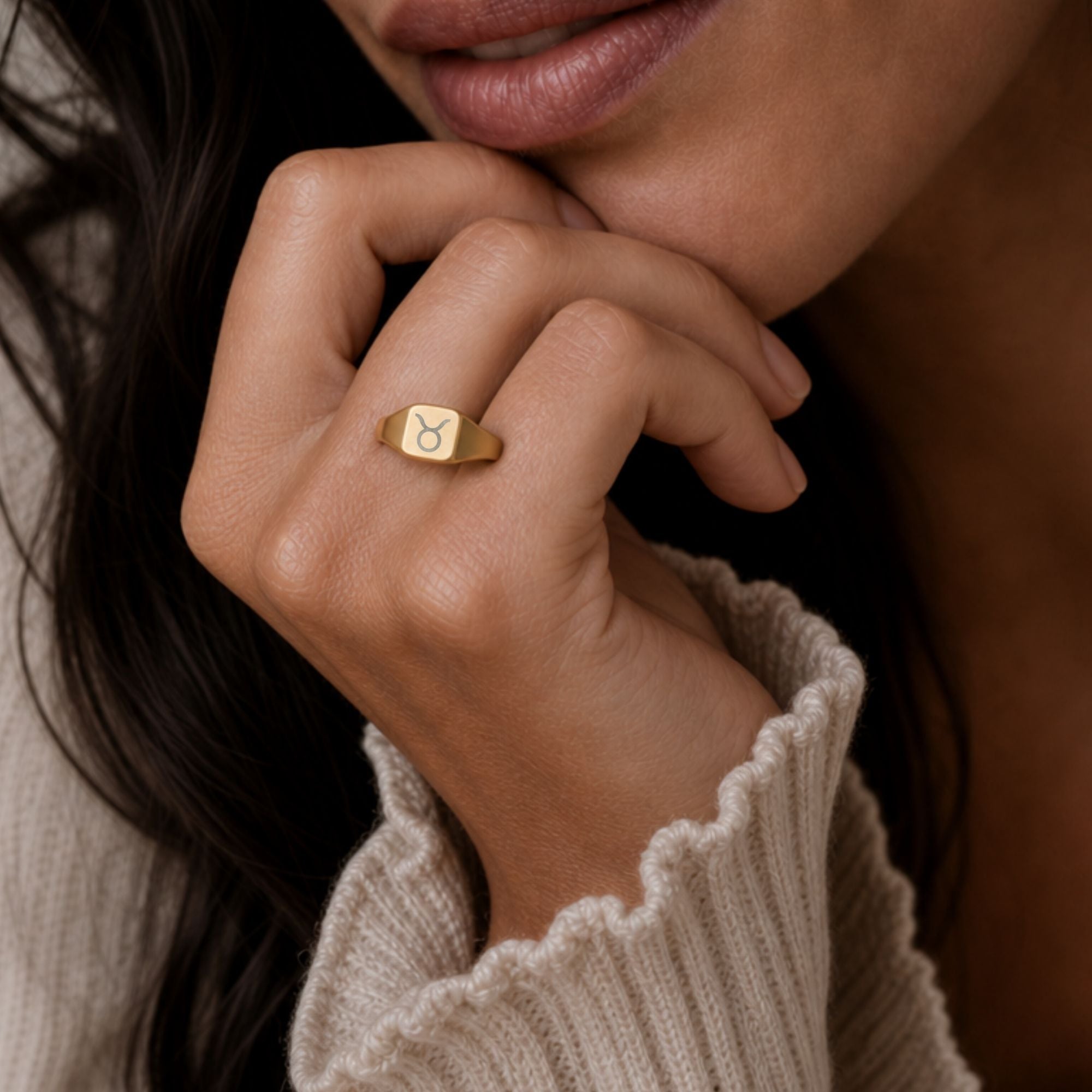 Taurus Signet Ring, Taurus Ring, Zodiac Signet Ring, Square Signet Ring