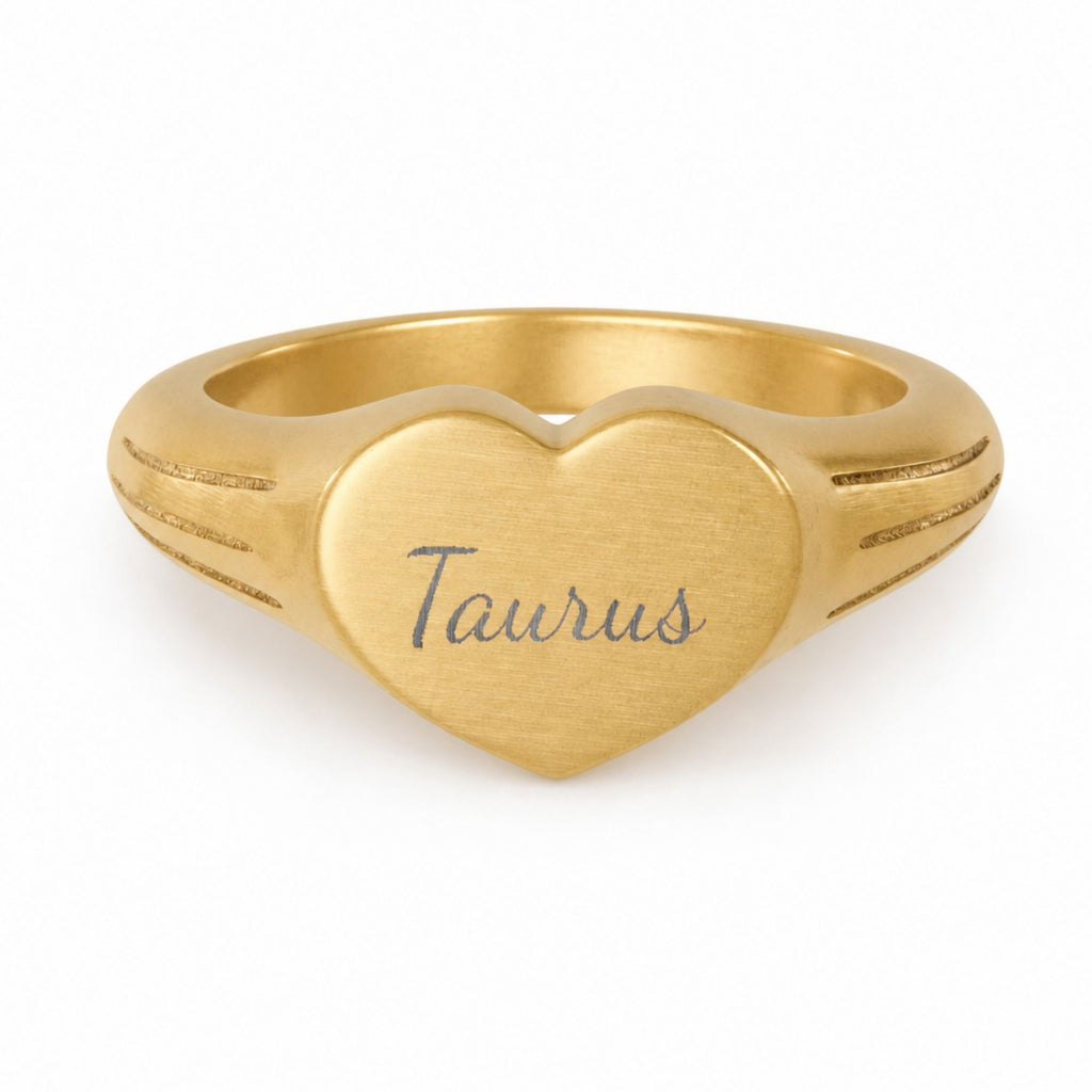 Taurus Signet Ring, Taurus Ring, Star Signet Ring, Heart Signet Ring