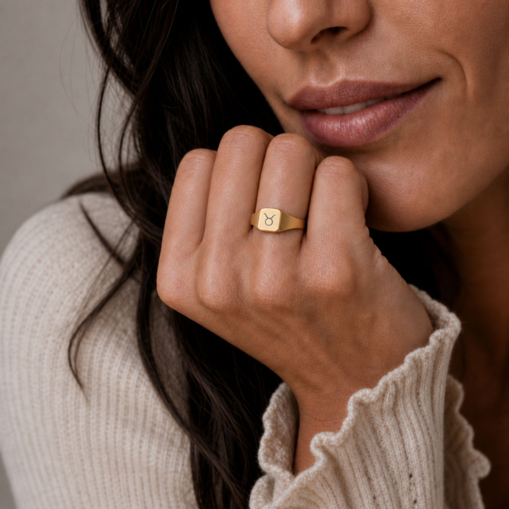 Taurus Signet Ring, Taurus Ring, Zodiac Signet Ring, Square Signet Ring