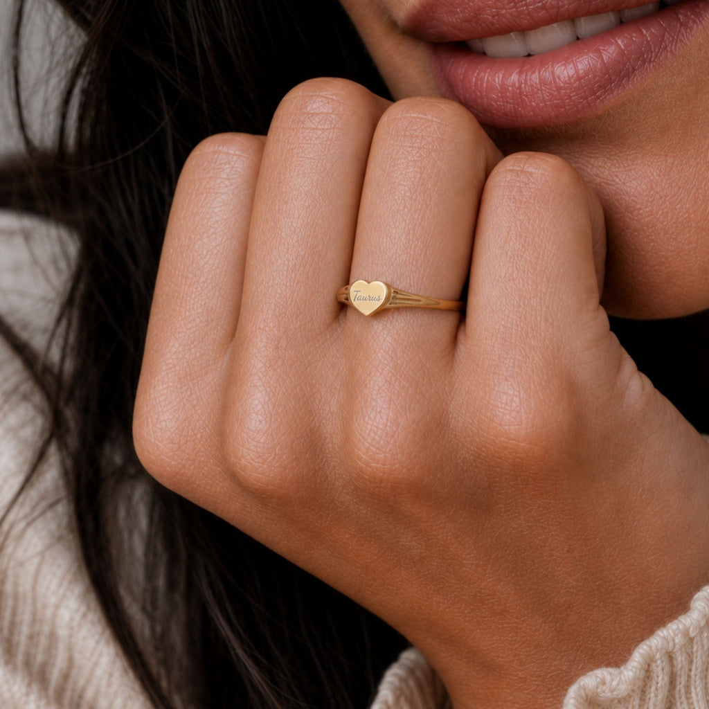 Taurus Signet Ring, Taurus Ring, Star Signet Ring, Heart Signet Ring