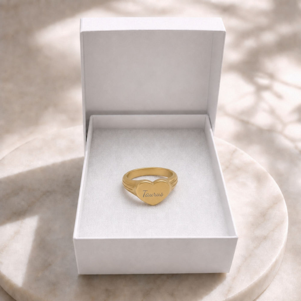 Taurus Signet Ring, Taurus Ring, Star Signet Ring, Heart Signet Ring
