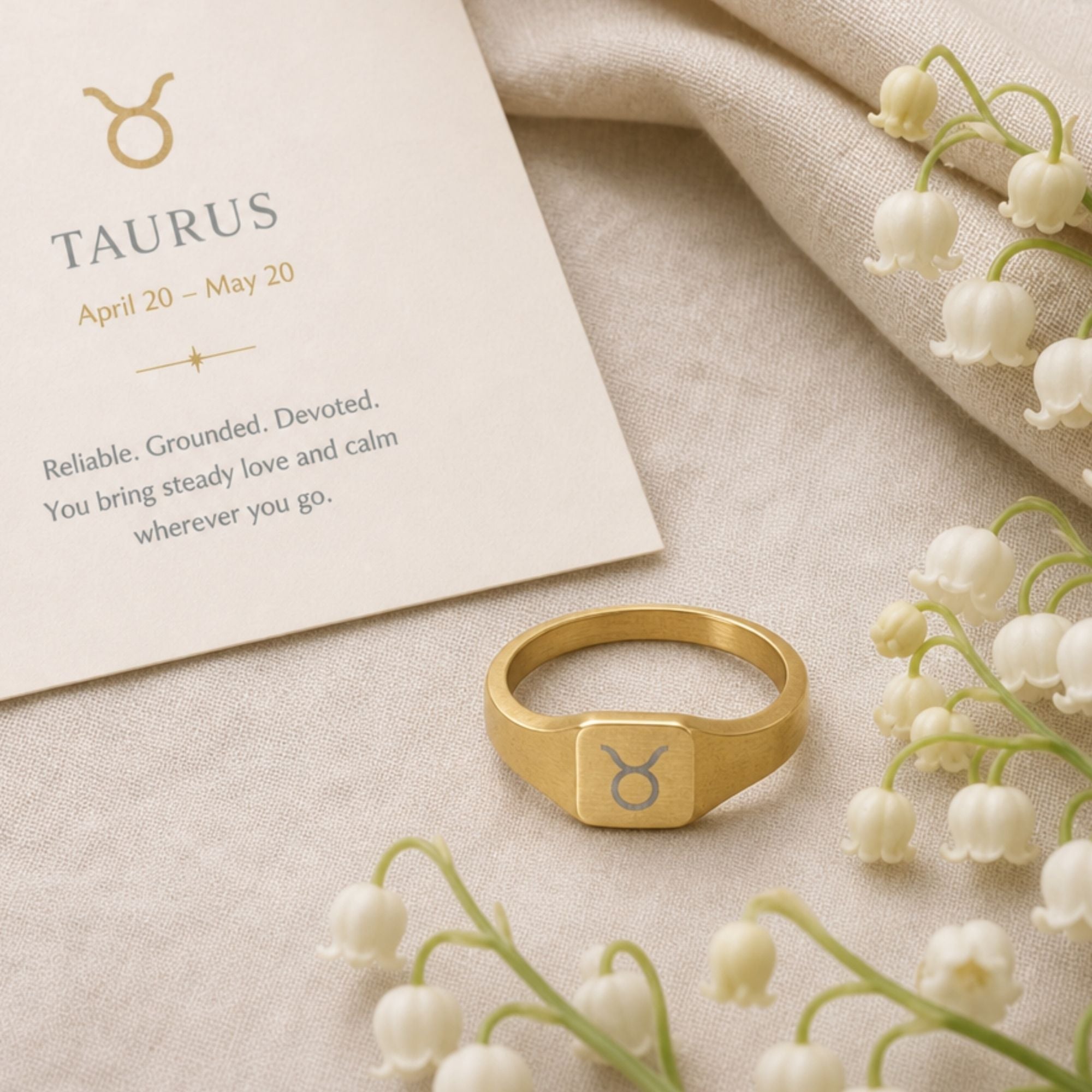 Taurus Signet Ring, Taurus Ring, Zodiac Signet Ring, Square Signet Ring