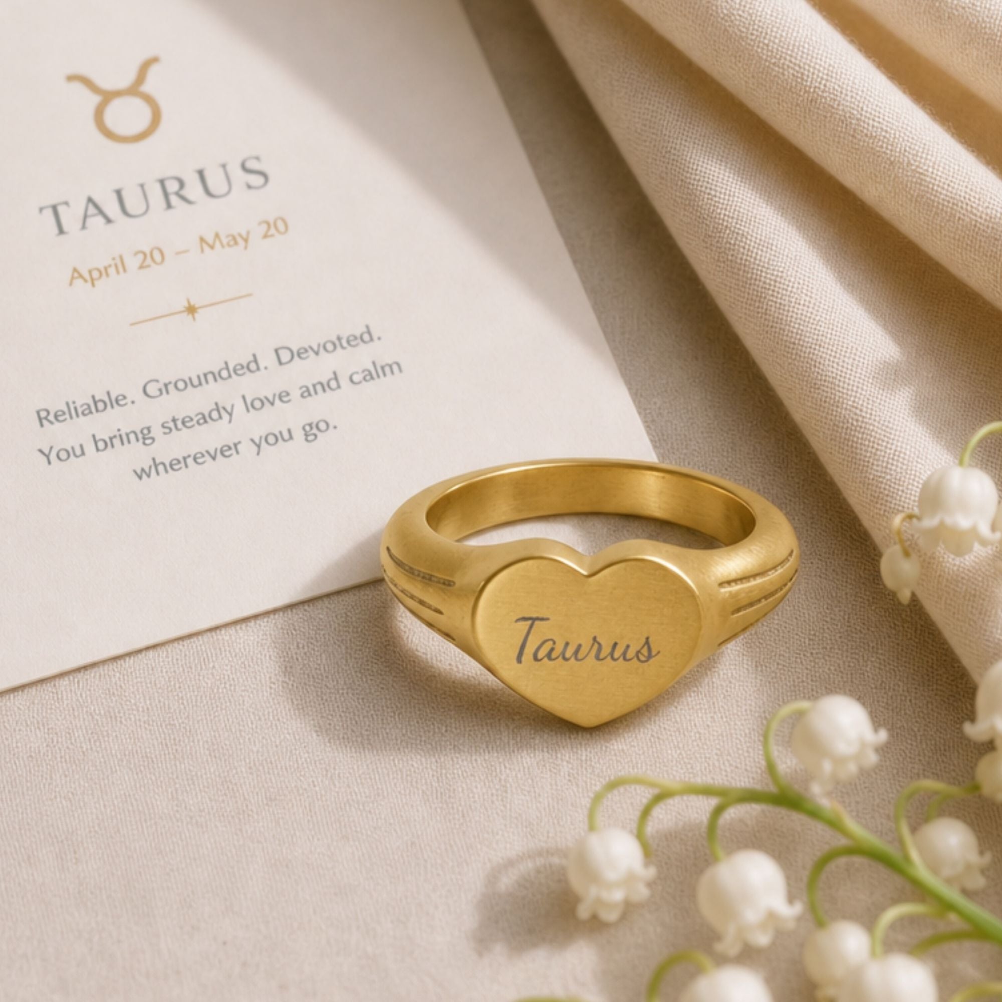 Taurus Signet Ring, Taurus Ring, Star Signet Ring, Heart Signet Ring
