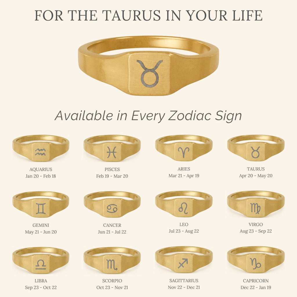 Taurus Signet Ring, Taurus Ring, Zodiac Signet Ring, Square Signet Ring