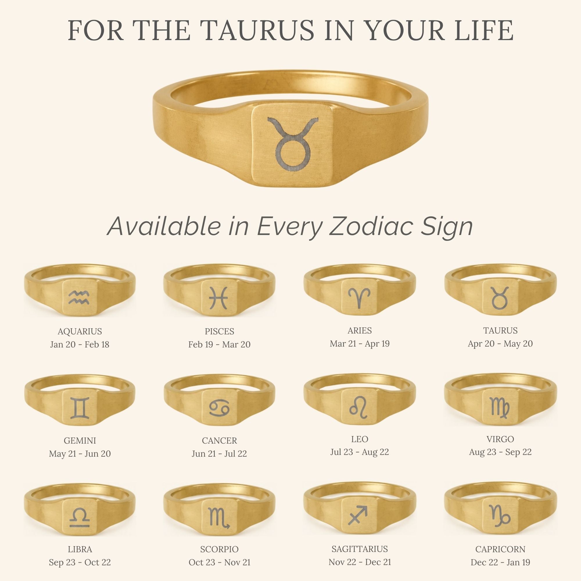 Taurus Signet Ring, Taurus Ring, Zodiac Signet Ring, Square Signet Ring