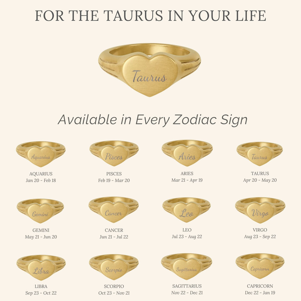 Taurus Signet Ring, Taurus Ring, Star Signet Ring, Heart Signet Ring