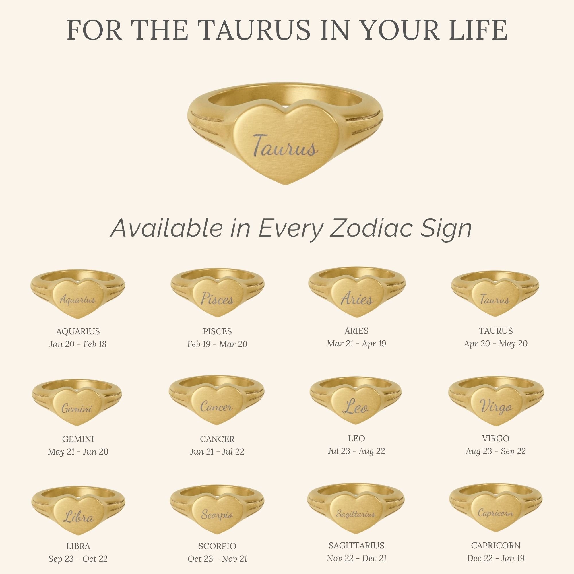 Taurus Signet Ring, Taurus Ring, Star Signet Ring, Heart Signet Ring