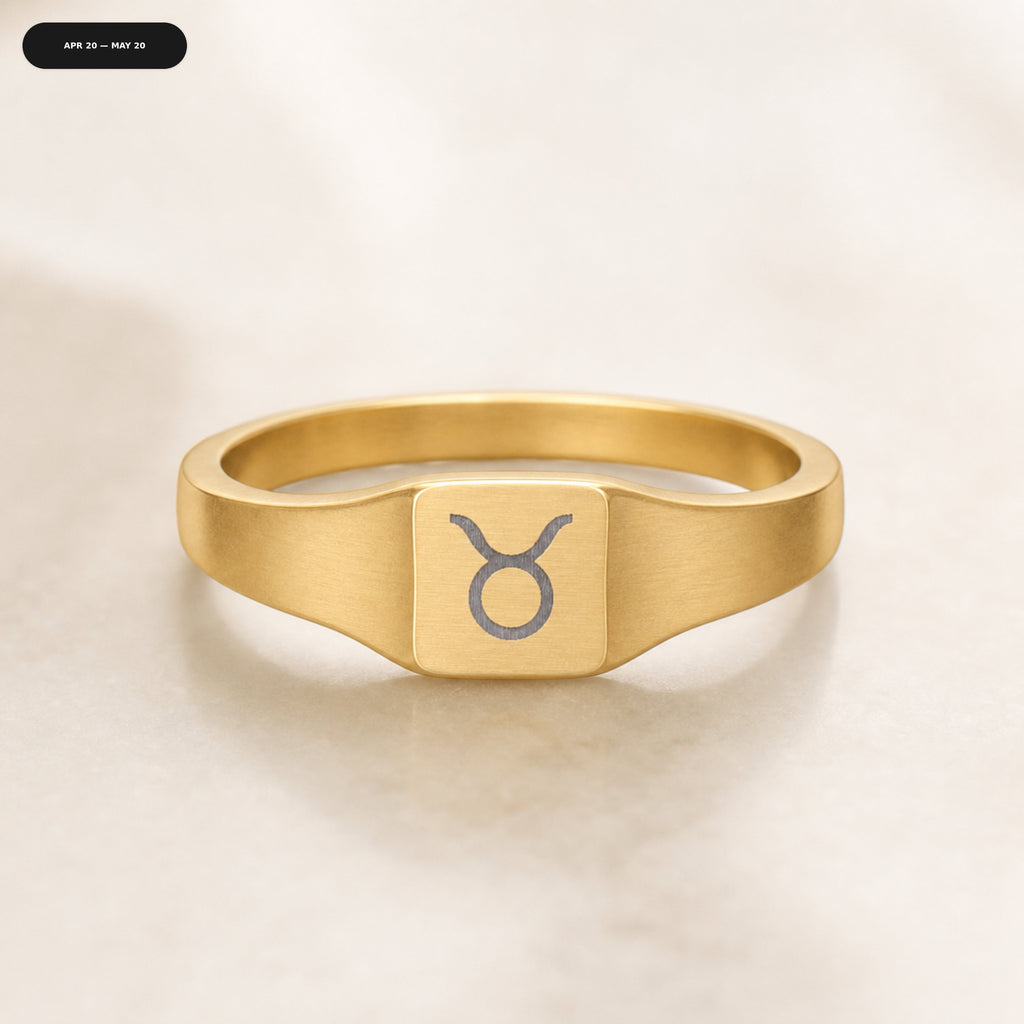 Taurus Square Ring - zodiac engraved pendant with date range