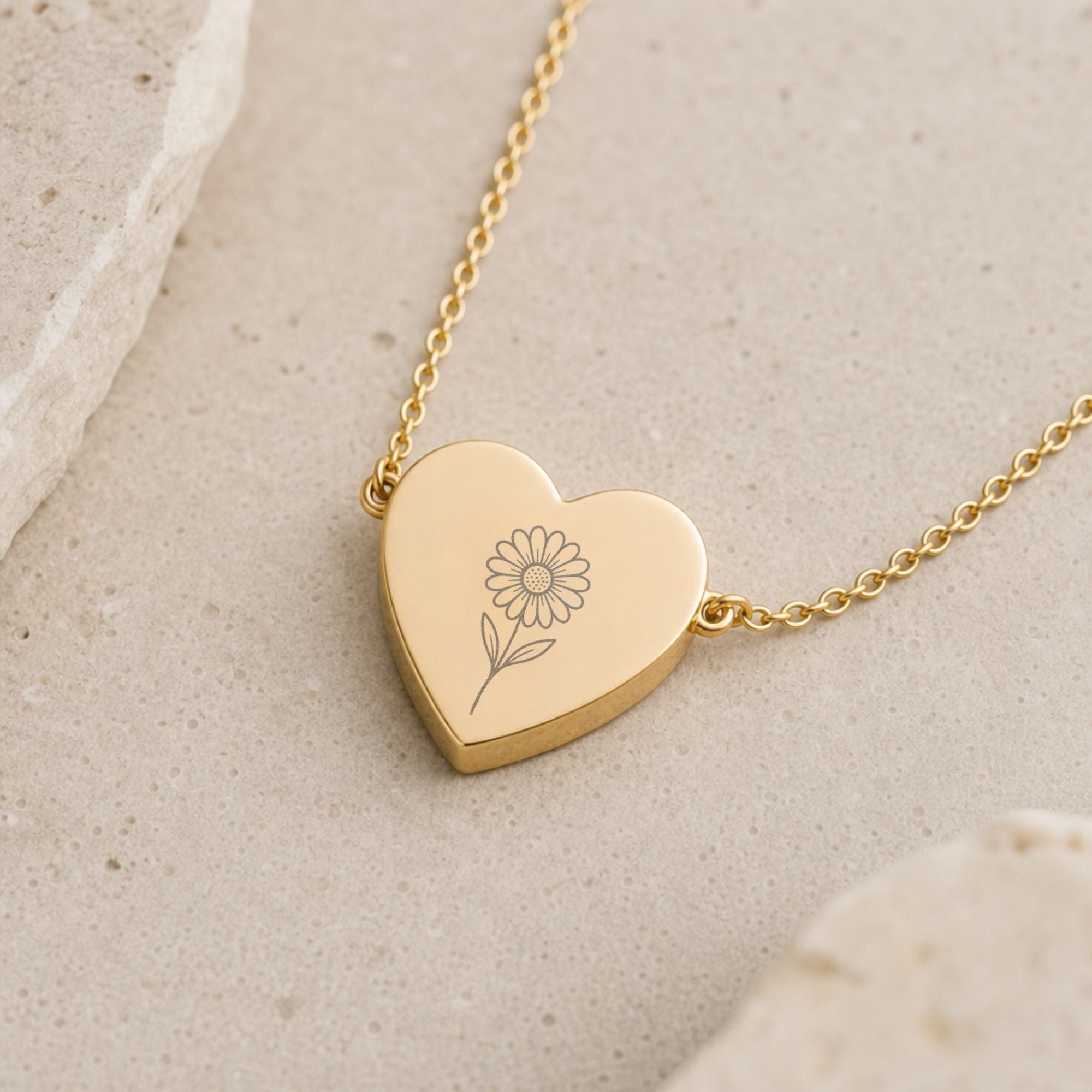 Daisy Heart Necklace, Tiny Daisy Necklace, April Birth Flower