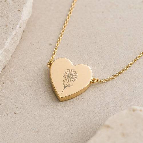 Daisy Heart Necklace, Tiny Daisy Necklace, April Birth Flower