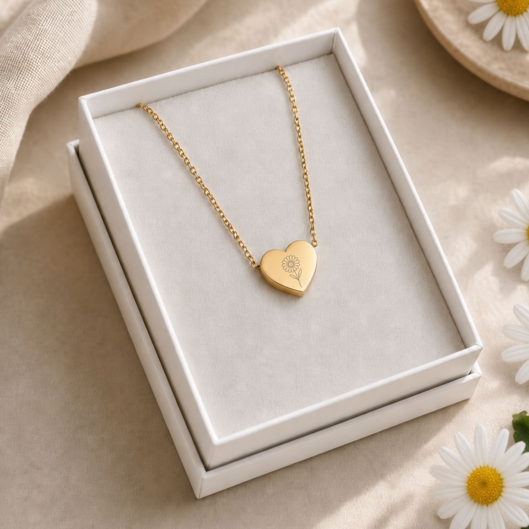 Daisy Heart Necklace, Tiny Daisy Necklace, April Birth Flower