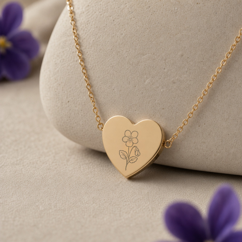 Violet Flower Necklace, Violet Birth Flower, February Birth Flower
