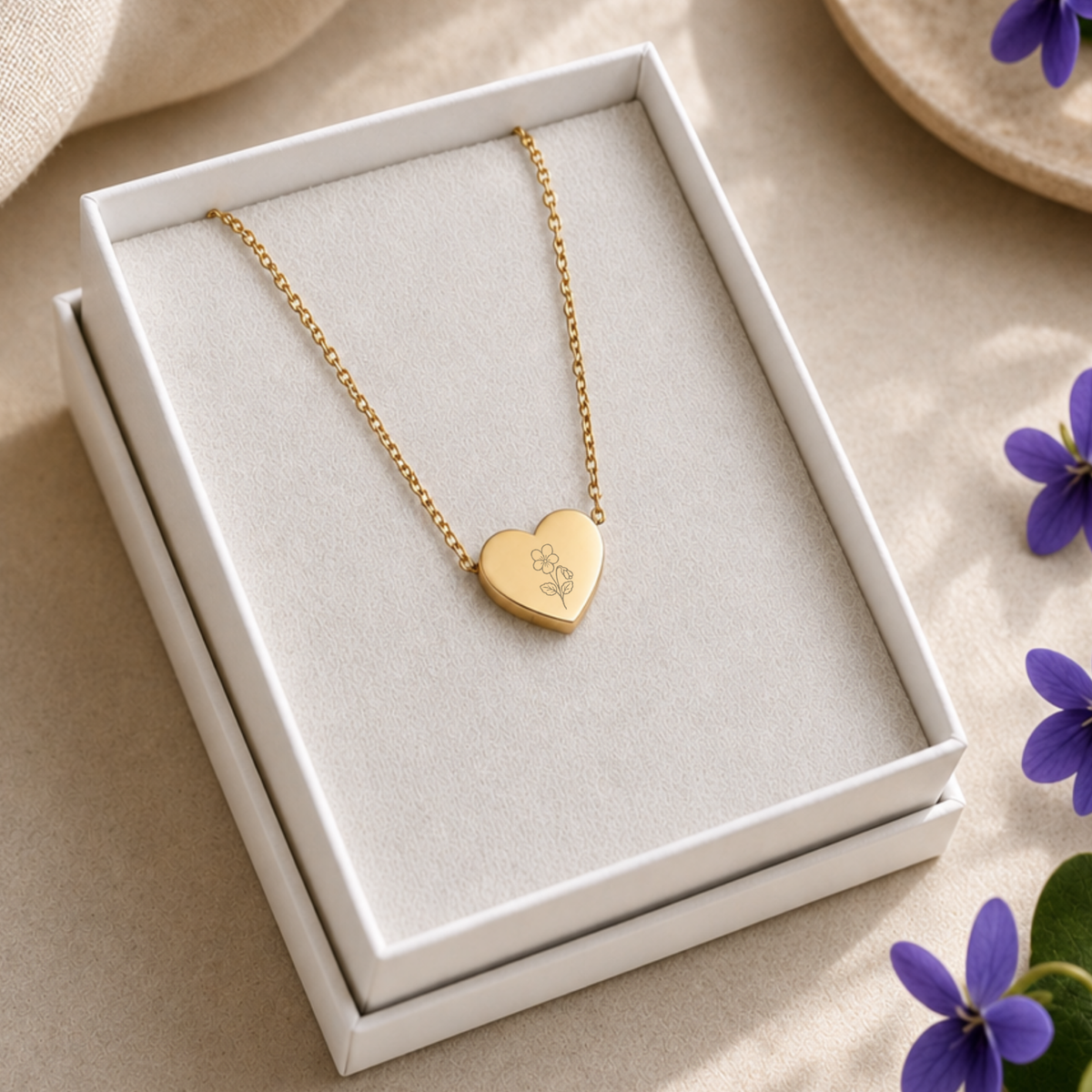 Violet Flower Necklace, Violet Birth Flower, February Birth Flower