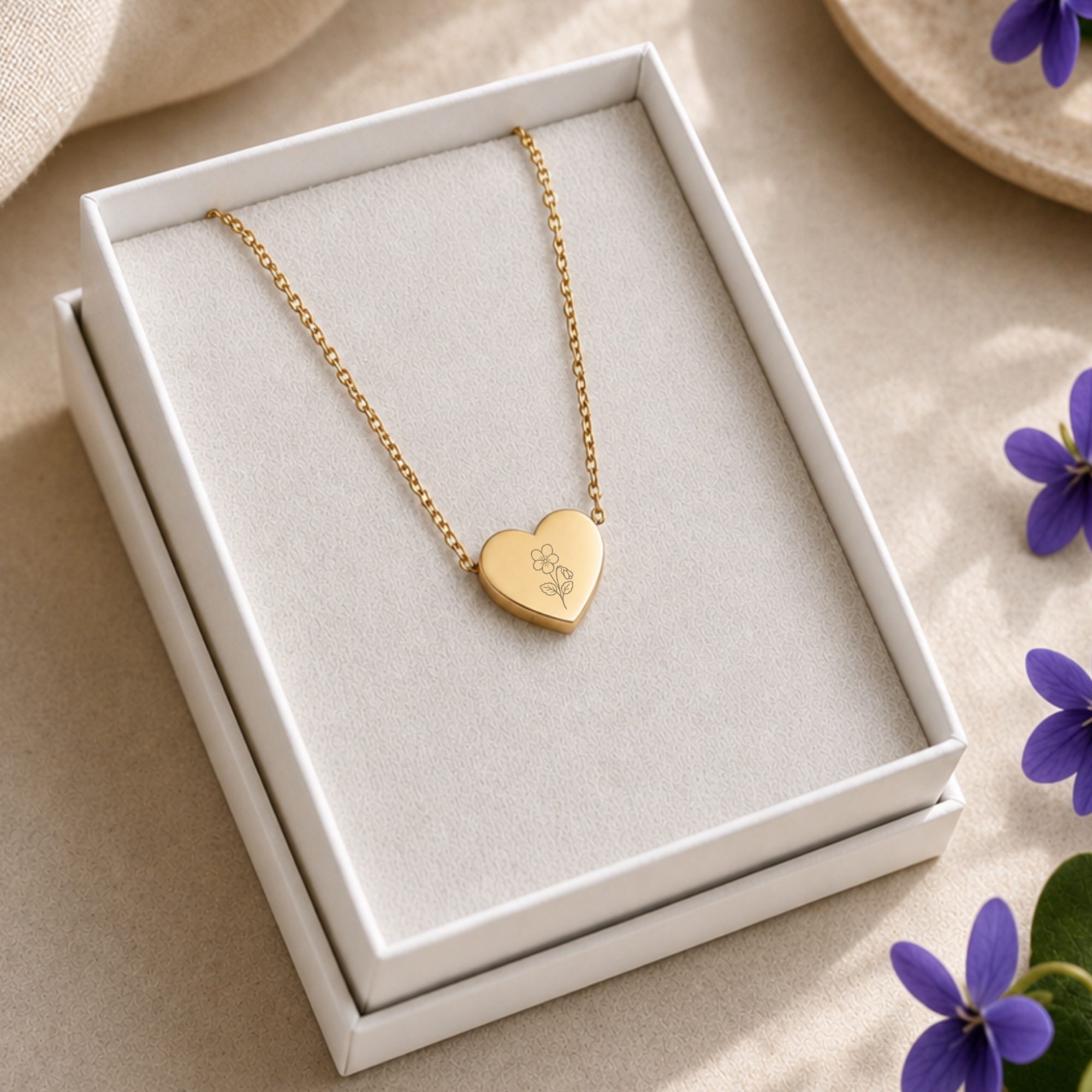 Violet Flower Necklace, Violet Birth Flower, February Birth Flower
