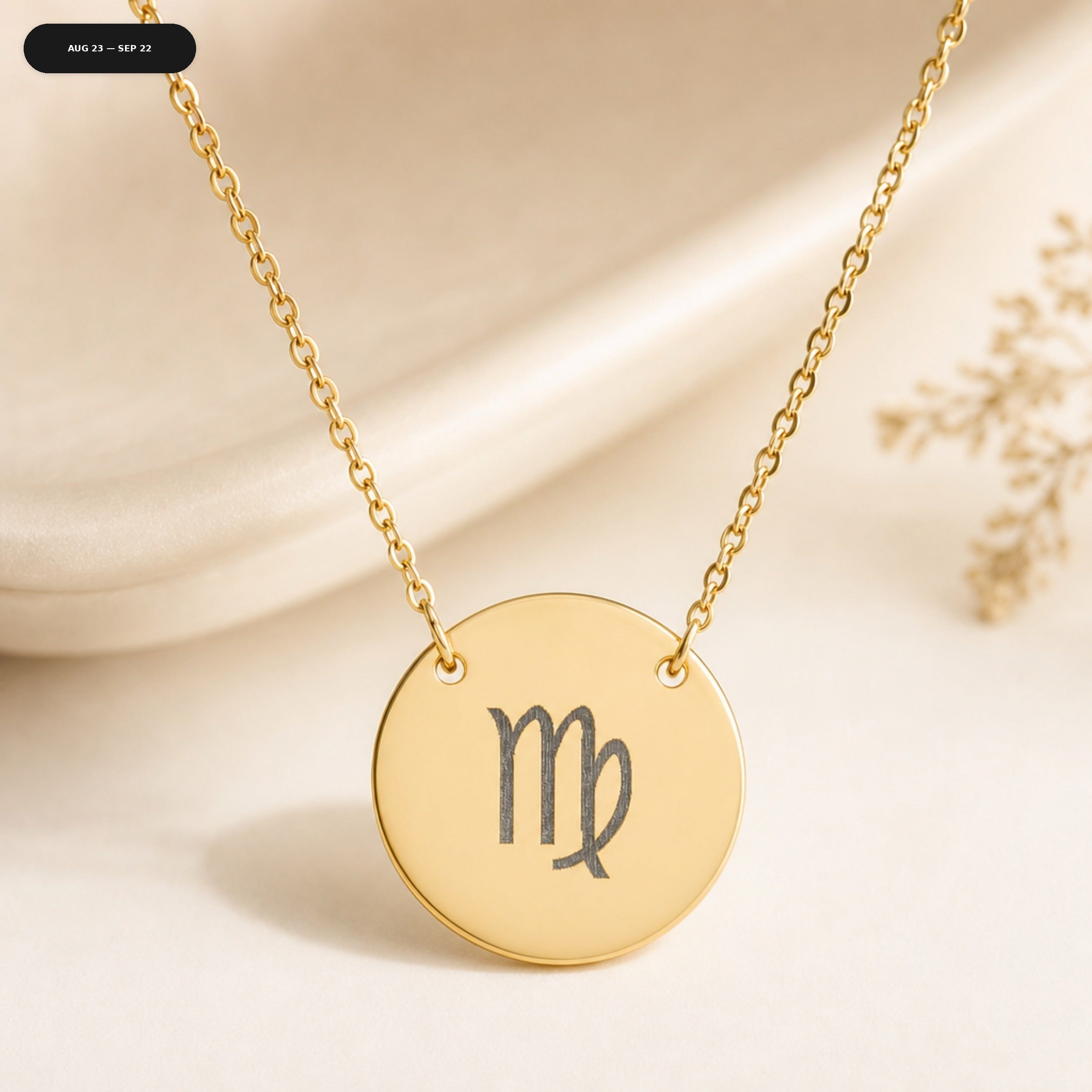 Virgo Coin Necklace - zodiac engraved pendant with date range