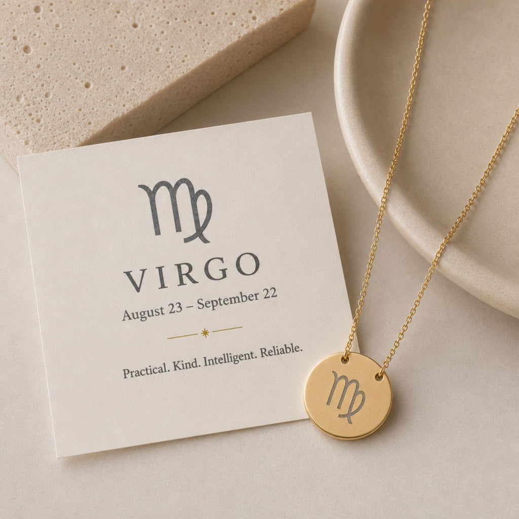 Virgo Coin Pendant, Virgo Coin Necklace, Birth Sign Necklace, Virgo Sign Necklace