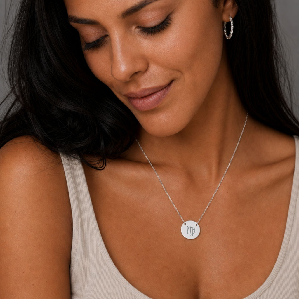 Virgo Coin Pendant, Virgo Coin Necklace, Birth Sign Necklace, Virgo Sign Necklace