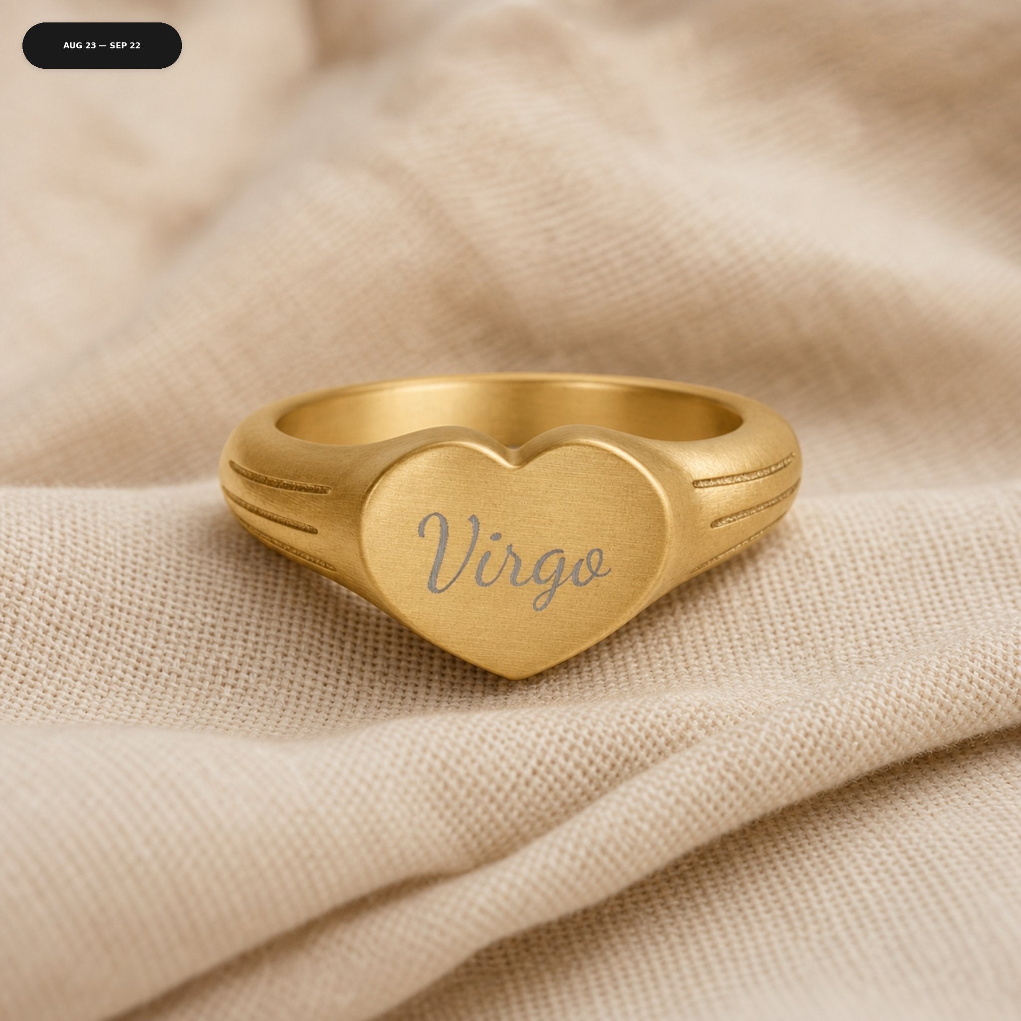 Virgo Heart Signet Ring - zodiac engraved pendant with date range