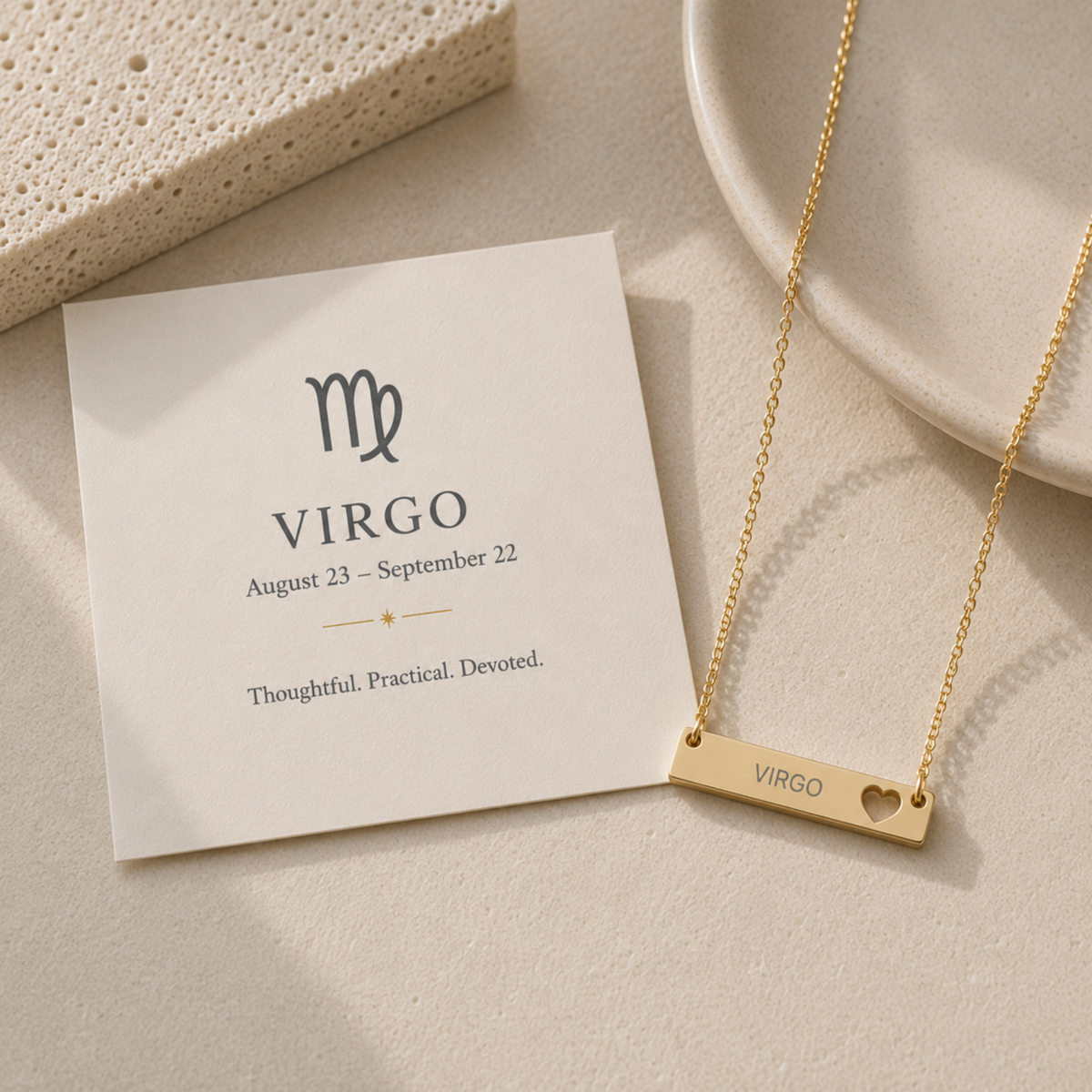 Virgo Sign Necklace, Virgo Pendant, Zodiac Bar Necklace, Birth Sign Necklace