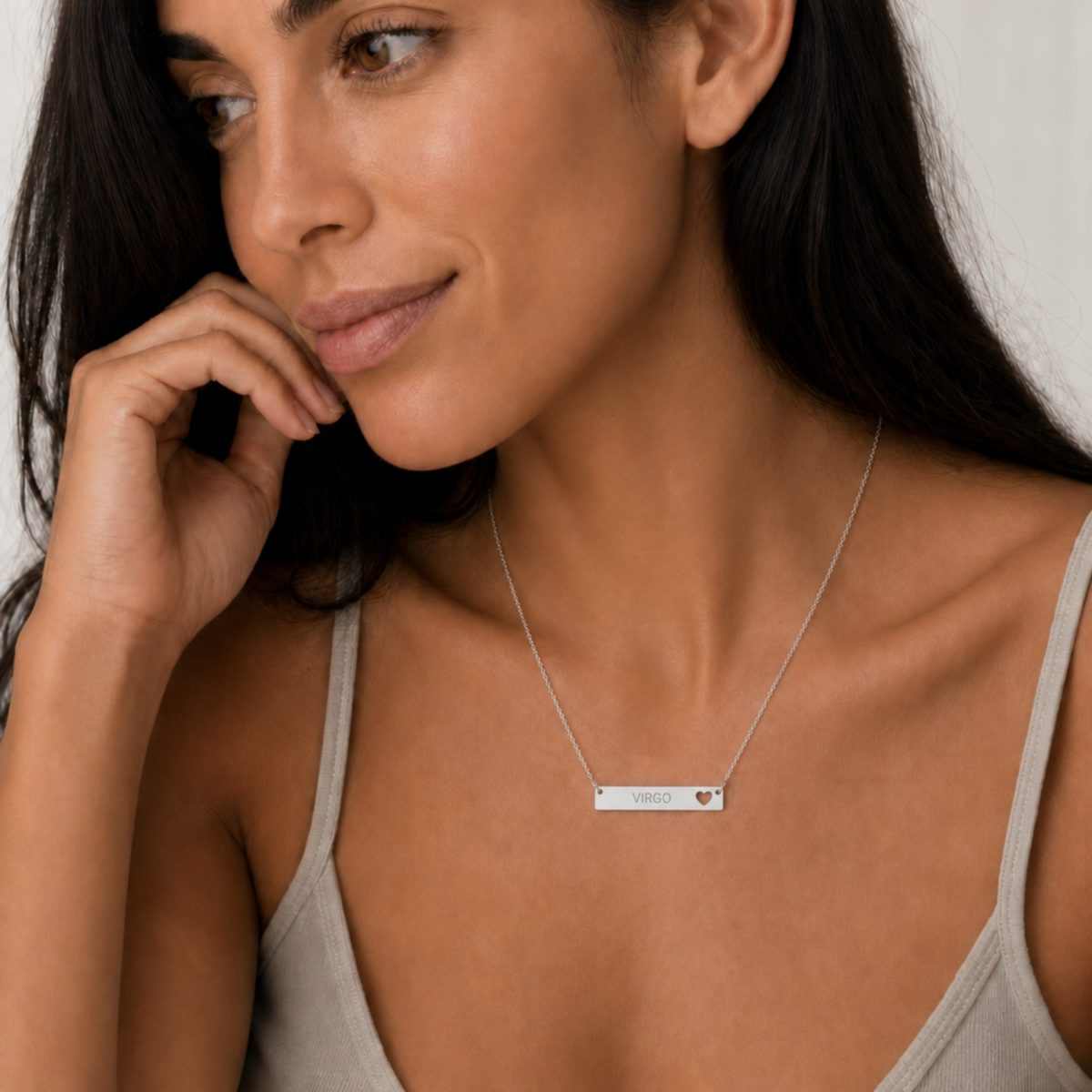 Virgo Sign Necklace, Virgo Pendant, Zodiac Bar Necklace, Birth Sign Necklace