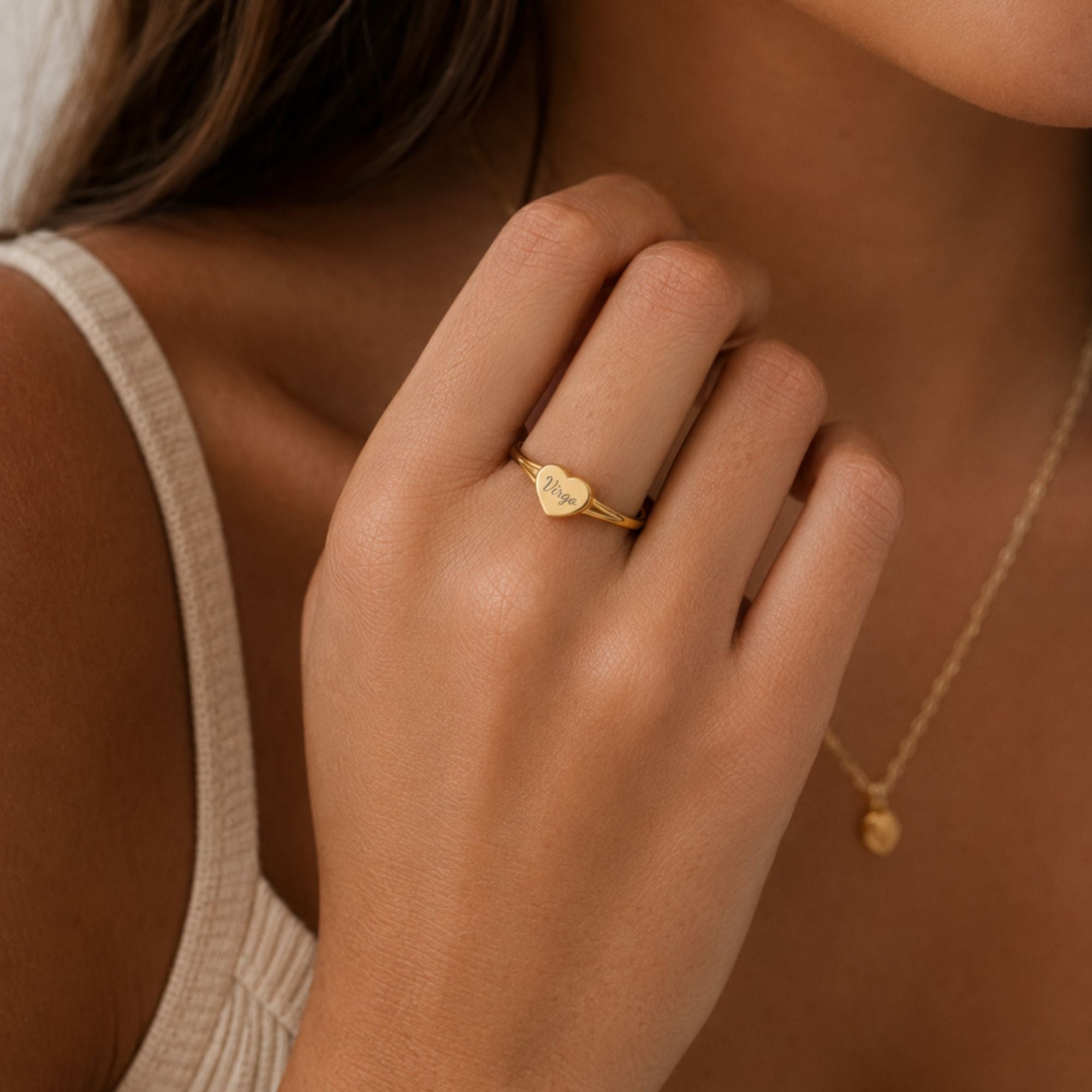 Virgo Signet Ring, Virgo Ring, Star Signet Ring, Heart Signet Ring