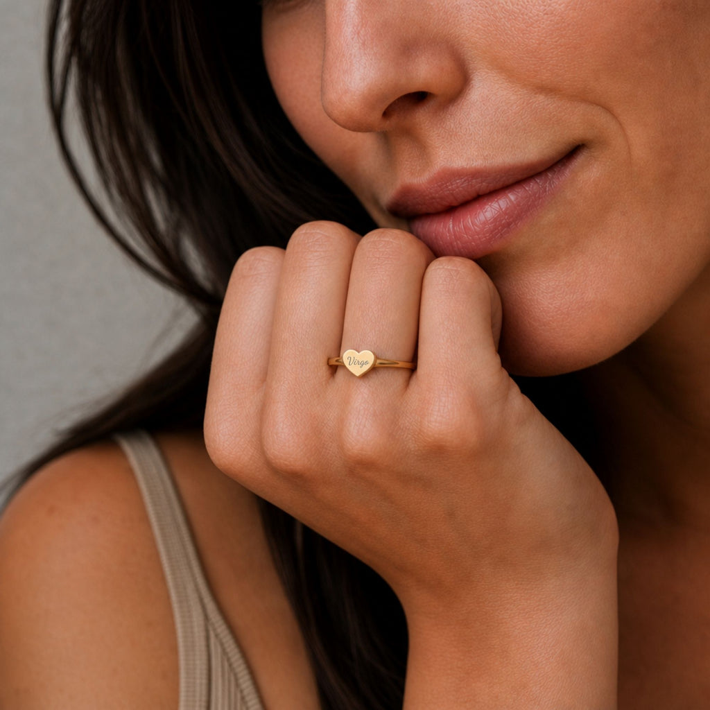 Virgo Signet Ring, Virgo Ring, Star Signet Ring, Heart Signet Ring