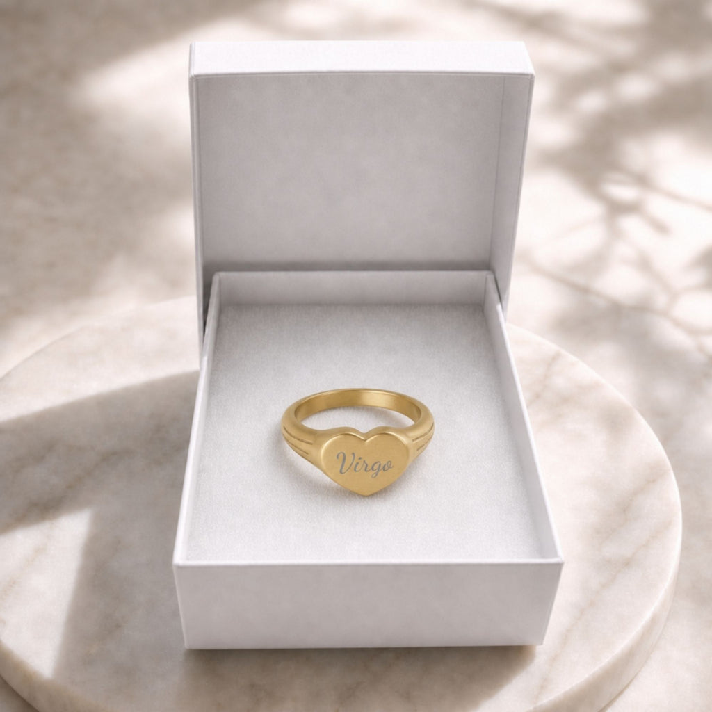 Virgo Signet Ring, Virgo Ring, Star Signet Ring, Heart Signet Ring