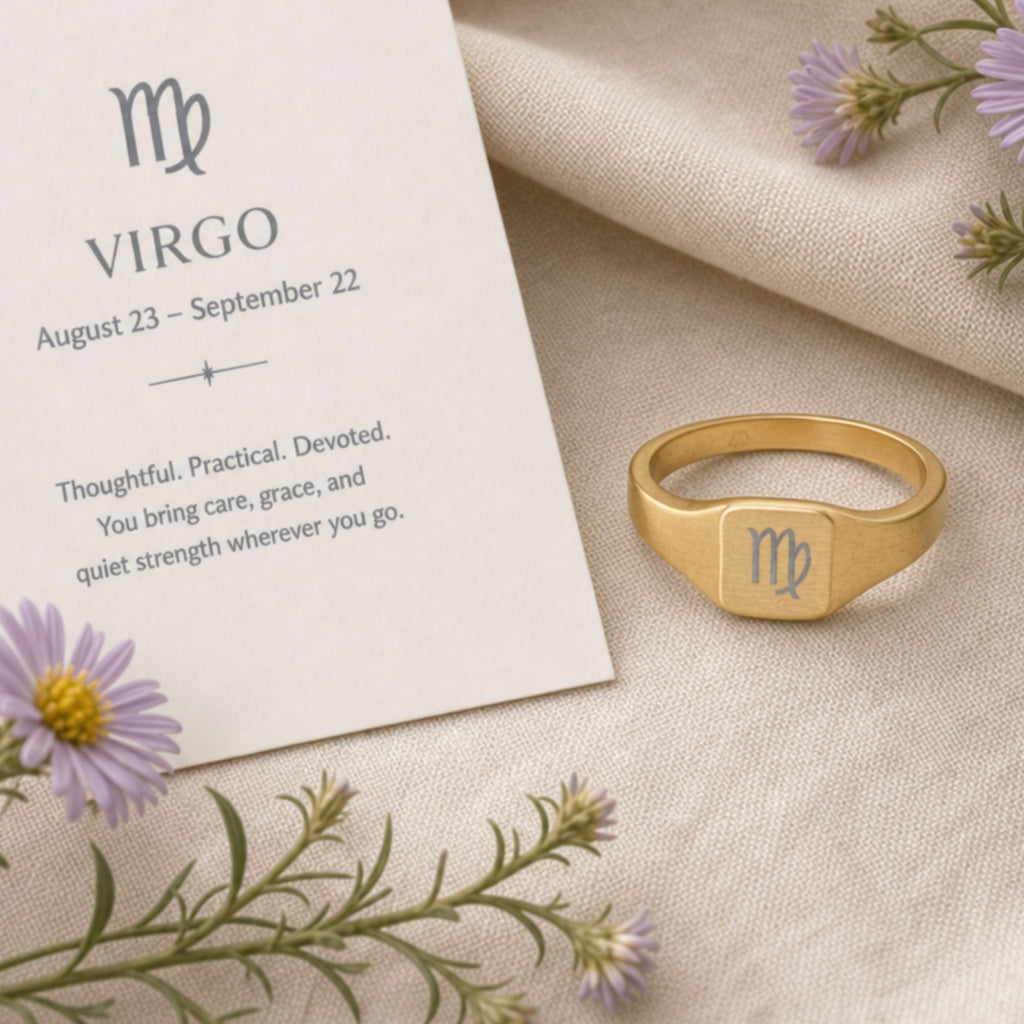 Virgo Signet Ring, Virgo Ring, Zodiac Signet Ring, Square Signet Ring