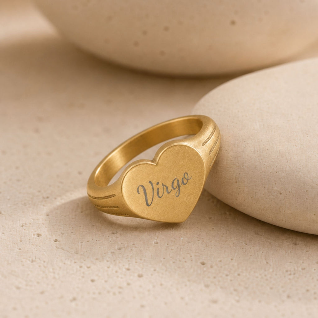 Virgo Signet Ring, Virgo Ring, Star Signet Ring, Heart Signet Ring