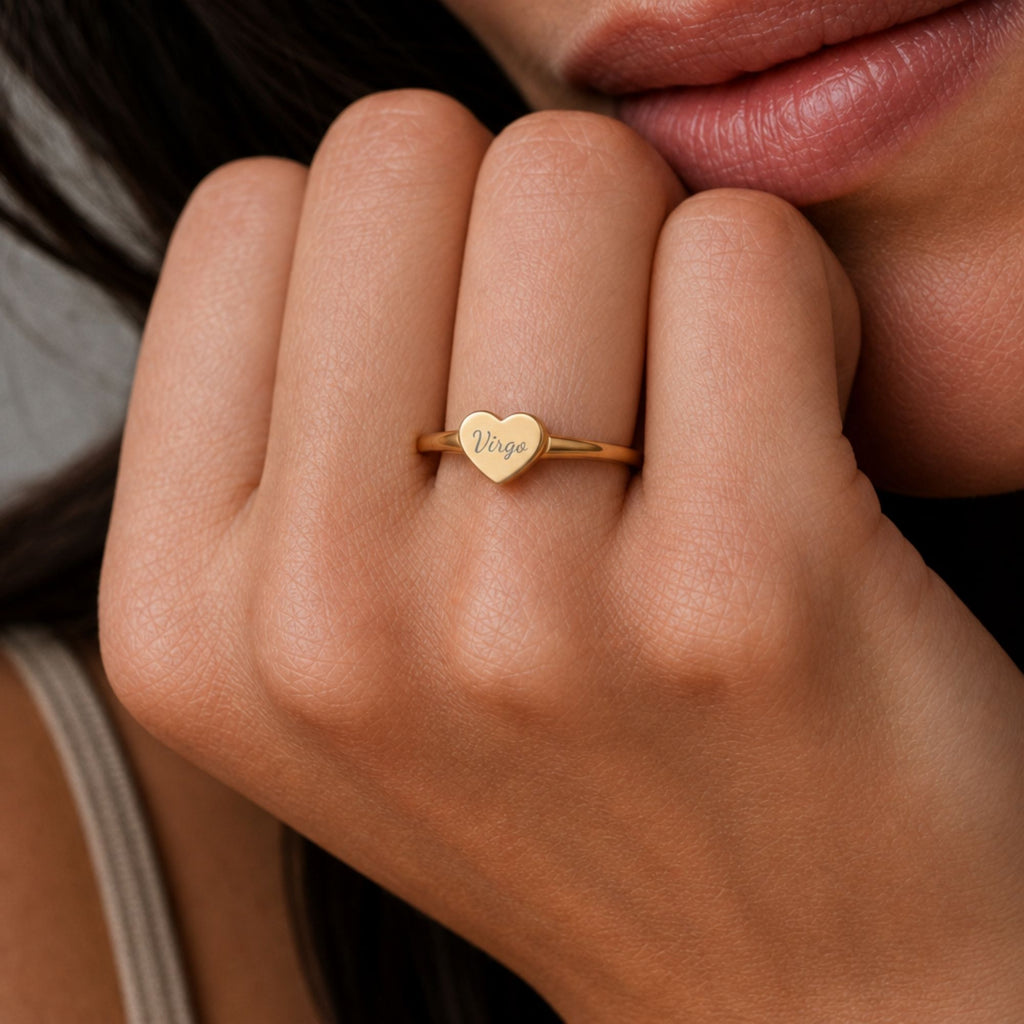 Virgo Signet Ring, Virgo Ring, Star Signet Ring, Heart Signet Ring