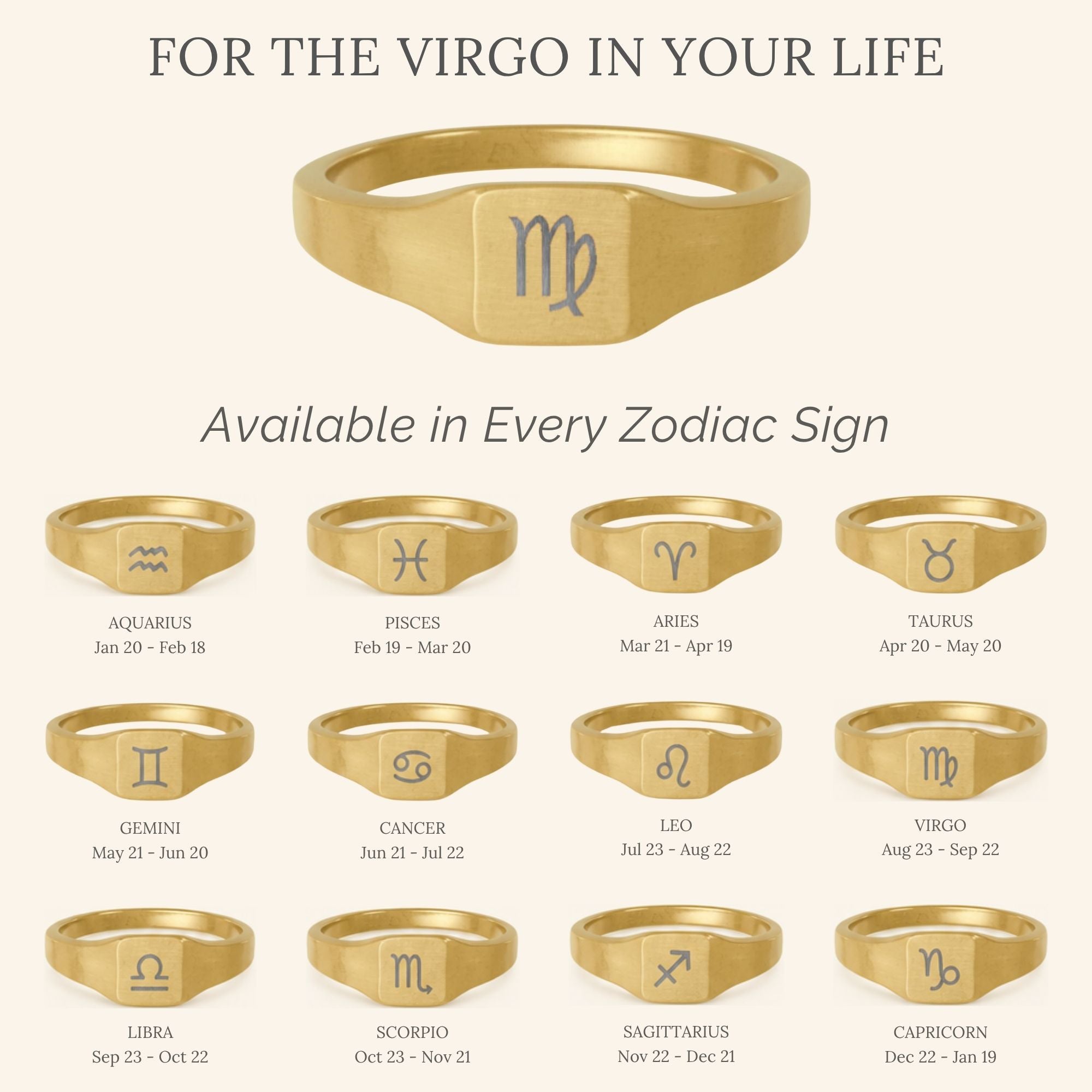 Virgo Signet Ring, Virgo Ring, Zodiac Signet Ring, Square Signet Ring