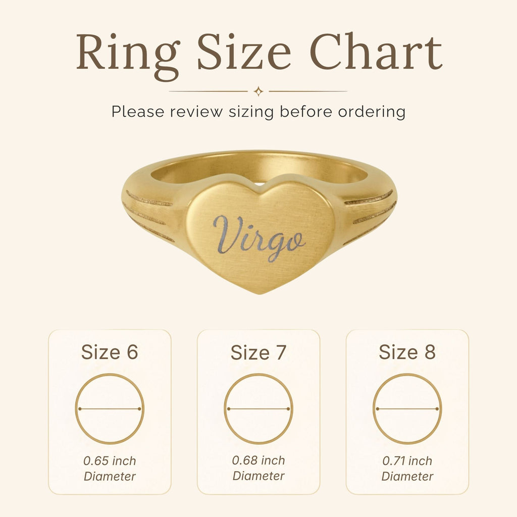 Virgo Signet Ring, Virgo Ring, Star Signet Ring, Heart Signet Ring